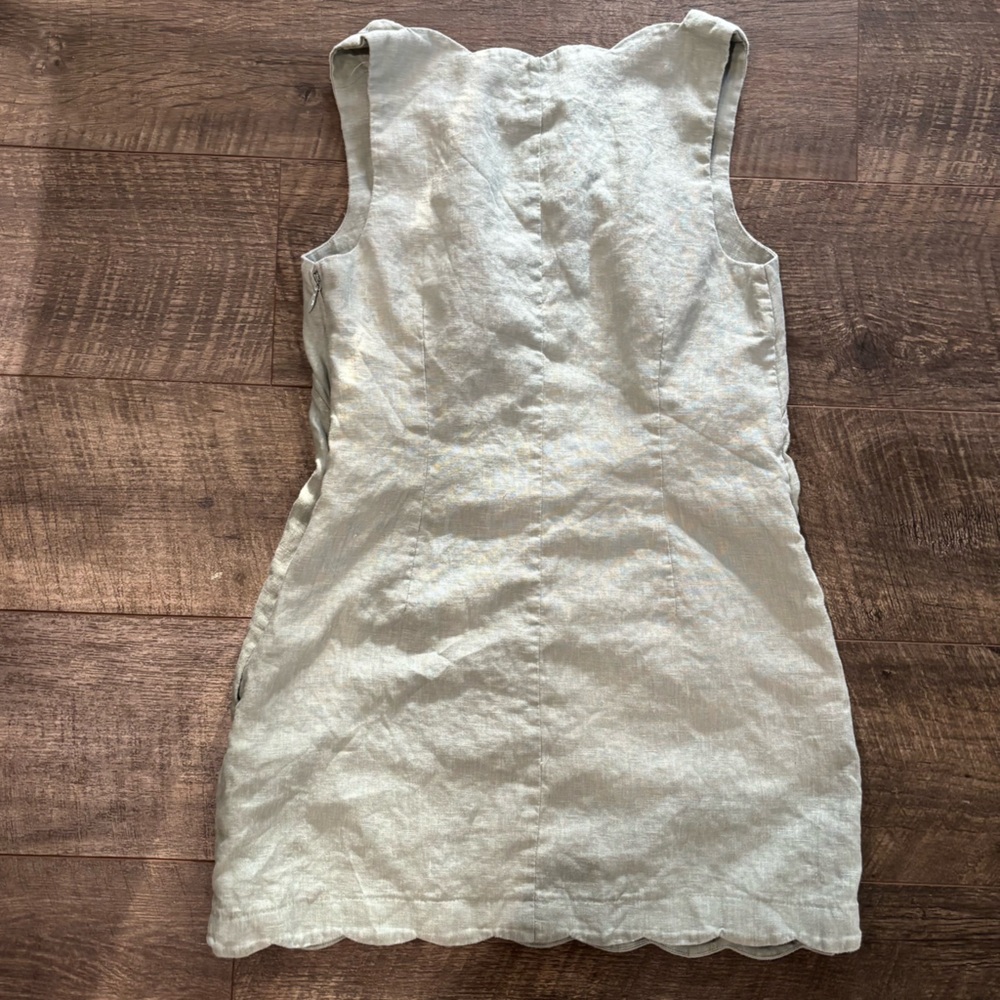 Abercrombie & Fitch Sage Green Linen Collection Scalloped Edge Dress - Picture 7 of 8